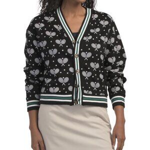 Tennis Racquet Cardigan Black Preppy Oversized Medium, NWT